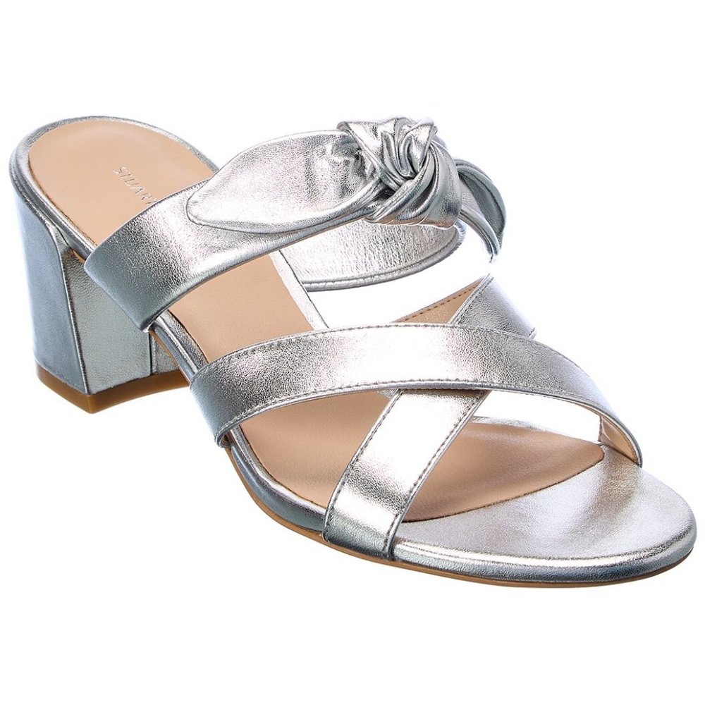 Stuart Weitzman $425 Bandeau Metallic Slide Bow Sandal Silver Leather MANY SIZES